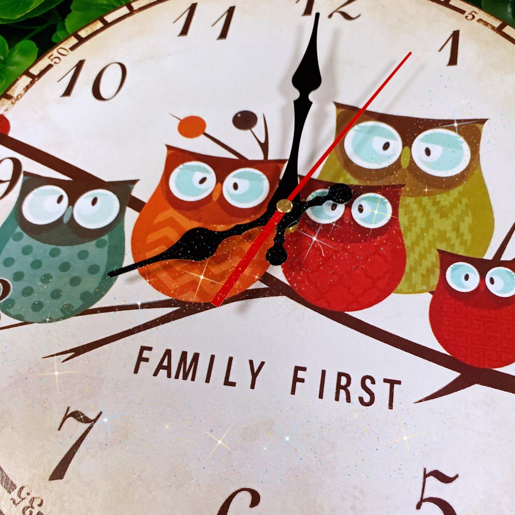 นาฬิกาแขวนผนังสไตล์วินเทจ-รุ่น-ck016-family-owl-ขนาด-14-นิ้ว-สำหรับตกแต่งห้อง-บอกเวลาแม่นยำ-ลายชัดภาพคม