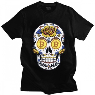 เสื้อยืดแขนสั้น ผ้าฝ้าย พิมพ์ลายหัวกะโหลก Bitcoin Crypto สไตล์สตรีท สําหรับผู้ชายสามารถปรับแต่งได้