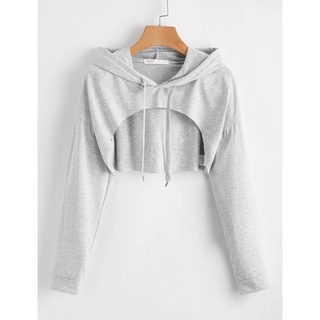 ROMWE [Ct.02] Heathered Knit Cutout Drawstring Hoodie