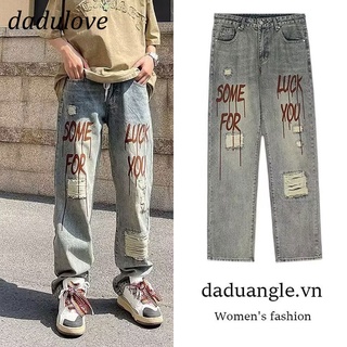 DaDulove💕 New American Niche Ripped Jeans Letter Print Retro Hip Hop Loose Casual Pants Fashion Womens Clothing