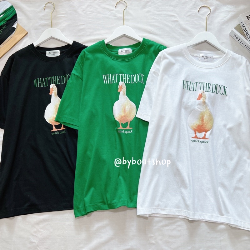 เสื้อยืดโอเวอร์ไซส์ลาย-what-the-duck-เสื้อคู่-ใส่ได้ทั้งชาย-หญิง