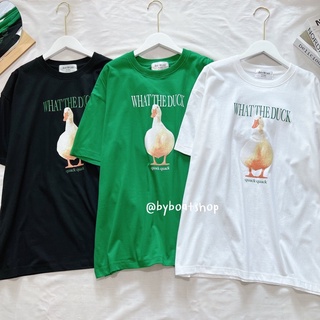 เสื้อยืดโอเวอร์ไซส์ลาย What the duck 🦆 ( เสื้อคู่ ใส่ได้ทั้งชาย-หญิง )