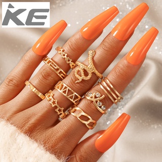 ring set popular exaggerated snake-shaped five-pointed star ring 9-piece set for women for gir