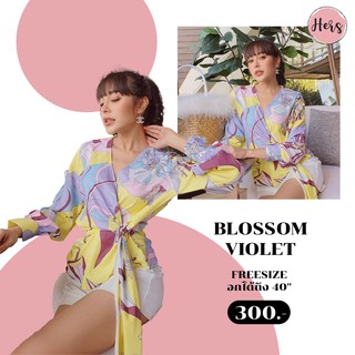 BLOSSOM VlOLET เสื้อแขนยาว ผูกเอวลายดอกสดใส