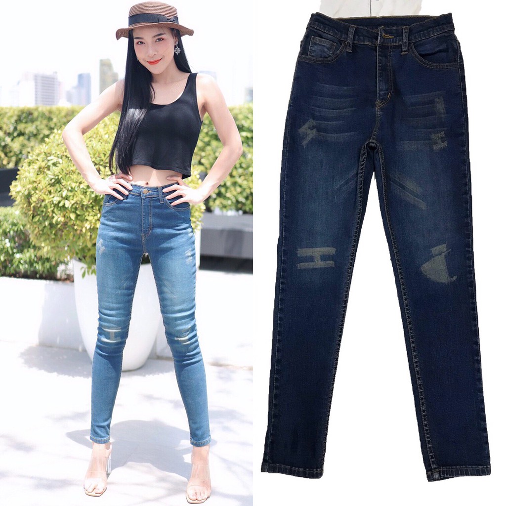 cc-jeans-051-กางเกงยีนส์ผู้หญิงแฟชั่น-ทรงเดฟยืด-แต่งเฟดที่ขา-กางเกงผู้หญิง