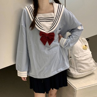 🔥Hot sale！ ญี่ปุ่นหวานวิทยาลัยลมโบว์น้ำเงินเสื้อกันหนาวผู้หญิงฤดูใบไม้ร่วงแขนยาวน่ารัก jk เล็กสดเสื้อสวมหัวด้านบน