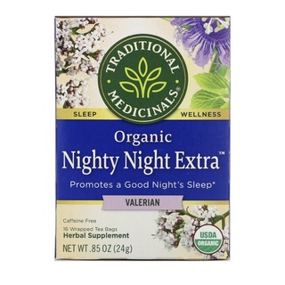 Docmee l ชา วาเลอเรียน ชาสมุนไพร Traditional Medicinals, Organic Nighty Night Extra Tea, Valerian ชาช่วยนอนหลับ