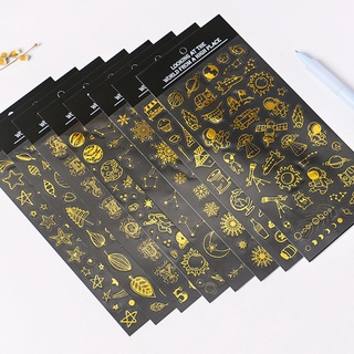 สติกเกอร์ ลายเกล็ดหิมะ ดาวเคราะห์ และดาวเคราะห์ สีทอง สีบรอนซ์ สําหรับตกแต่งสมุด 1 แผ่น