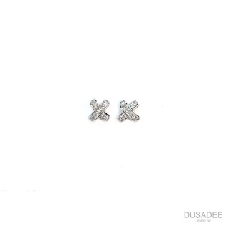 XOXO Earrings ต่างหูเงินแท้ ชุบทองคำขาว ประดับเพชรสวิตน้ำ100 แบรนด์ Dusadee Jewelry