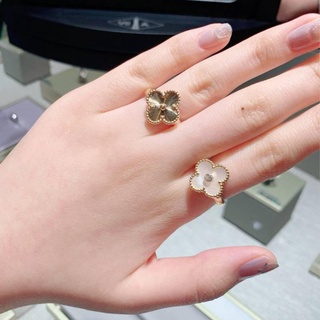 Van Cleef &amp; Arpels VCA แหวนเพชร ทอง 18K รูปดอกไม้ สําหรับผู้หญิง