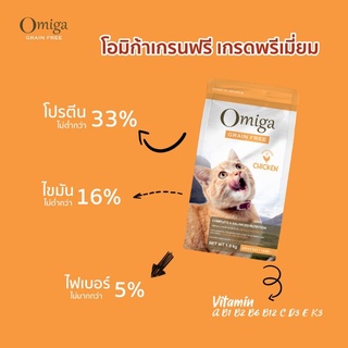 Omiga อาหารแมว เกรนฟรี สุขภาพดี ไม่เค็ม ขนนุ่ม