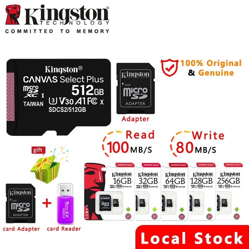 Kingston การ์ดหน่วยความจํา Micro Sd Class 10 80MB/s 64G/256GB/128GB TF ...
