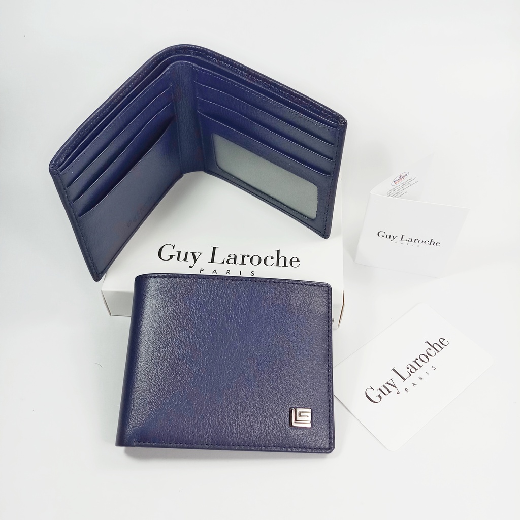 guy-laroche-แท้กระเป๋าสตางค์ผู้ชายใบสั้น-พับเดียว-สีน้ำเงินกรมท่า-หนังนิ่ม-หนังลาย-รุ่นช่องใส่การ์ด-8-ช่อง