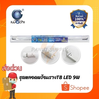 🚛พร้อมส่ง🚛 IWACHI ชุดหลอดพร้อมราง T8 LED 9W สีขาว