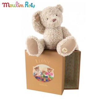 Moulin Roty ตุ๊กตาหมี ตุ๊กตาออร์แกนิค ขนนุ่มมาก ขนาดกลาง สูง 32cm. + กล่องของขวัญ Leonie MR-710032