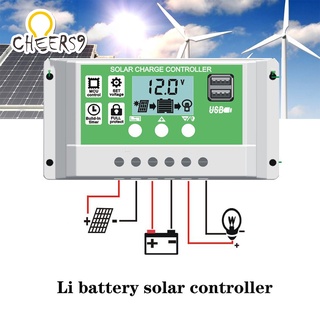 เครื่องควบคุมแผงโซล่าเซลล์ 10A/20A/30A 12V/24V LCD Display PWM Solar Panel Regulator Charge 2 USB Cheers9