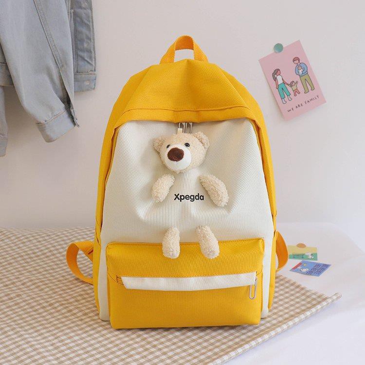 กระเป๋าแฟชั่นเกาหลีน่ารัก-hot-กระเป๋าเป้แฟชั่นเกาหลีสไตล์โรงเรียน-ผ้าแคนวาสเป้สะพายหลังหมีจี้-กันน้ำ