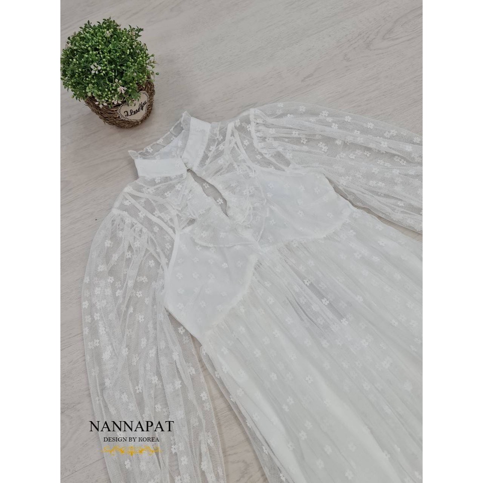 nannapat-dress-น่ารัก-ดูดีมีราคา-ดารา-เซเล็ปใส่เยอะคะ-ผ้าลูกไม้ซีทรูนุ่มใส่วบาย-มีชั้นในอย่างดี-สามารถสวมได้เลยคะ-แขนพอง