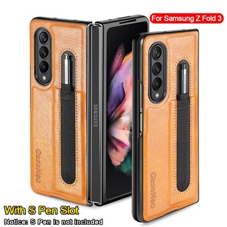 Stylus Pen Socket Holder Phone Case For Samsung Galaxy Z Fold 3 5G Business Leather S pen Slot Cover For Samsung Z Fold3