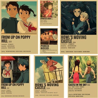 โปสเตอร์กระดาษคราฟท์ ลายอนิเมะ Miyazaki Hayao Ghibli Studio สําหรับตกแต่งผนังบ้าน