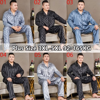 ชุดนอนแขนยาว ผ้าไหมซาติน ทรงหลวม ขนาดใหญ่ สไตล์เกาหลี แฟชั่นสําหรับผู้ชาย ไซซ์ 3XL - 5XL