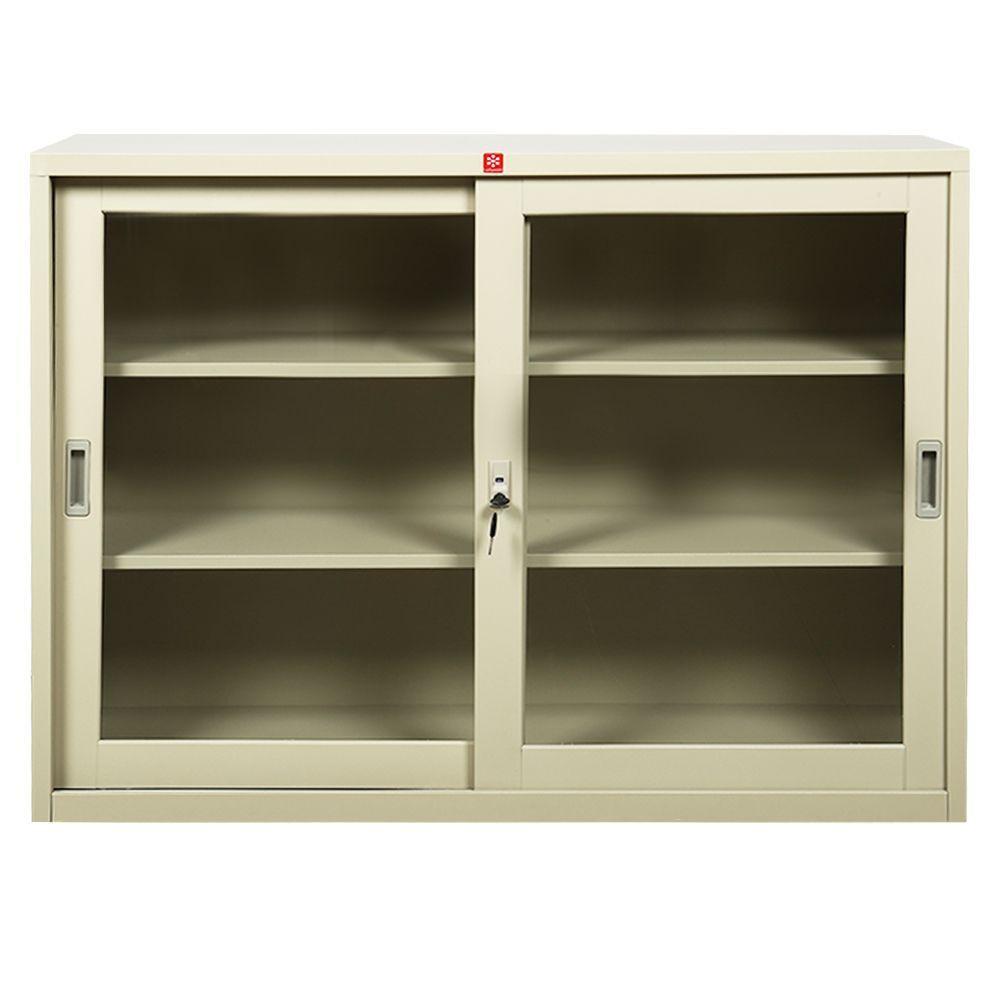 ตู้เอกสาร-ตู้เหล็กบานเลื่อนกระจก-ksg-120-mc-สีครีม-เฟอร์นิเจอร์ห้องทำงาน-เฟอร์นิเจอร์และของแต่งบ้าน-cabinet-steel-slidin
