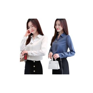โปรโมชั่น : เสื้อเชิ้ตผู้หญิงแขนยาวเนื้อผ้าชีฟอง สไตล์คนทำงาน ออกแบบไม่มีกระดุมข้างหน้ามีดแถมเข็มขัดให้ด้วย