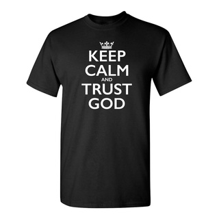 เสื้อยืดผ้าฝ้ายพิมพ์ลายขายดี ใหม่ล่าสุด Gildan เสื้อยืด ผ้าฝ้ายแท้ พิมพ์ลาย keep calm and trust God ใส่สบาย สําหรับผู้ชา