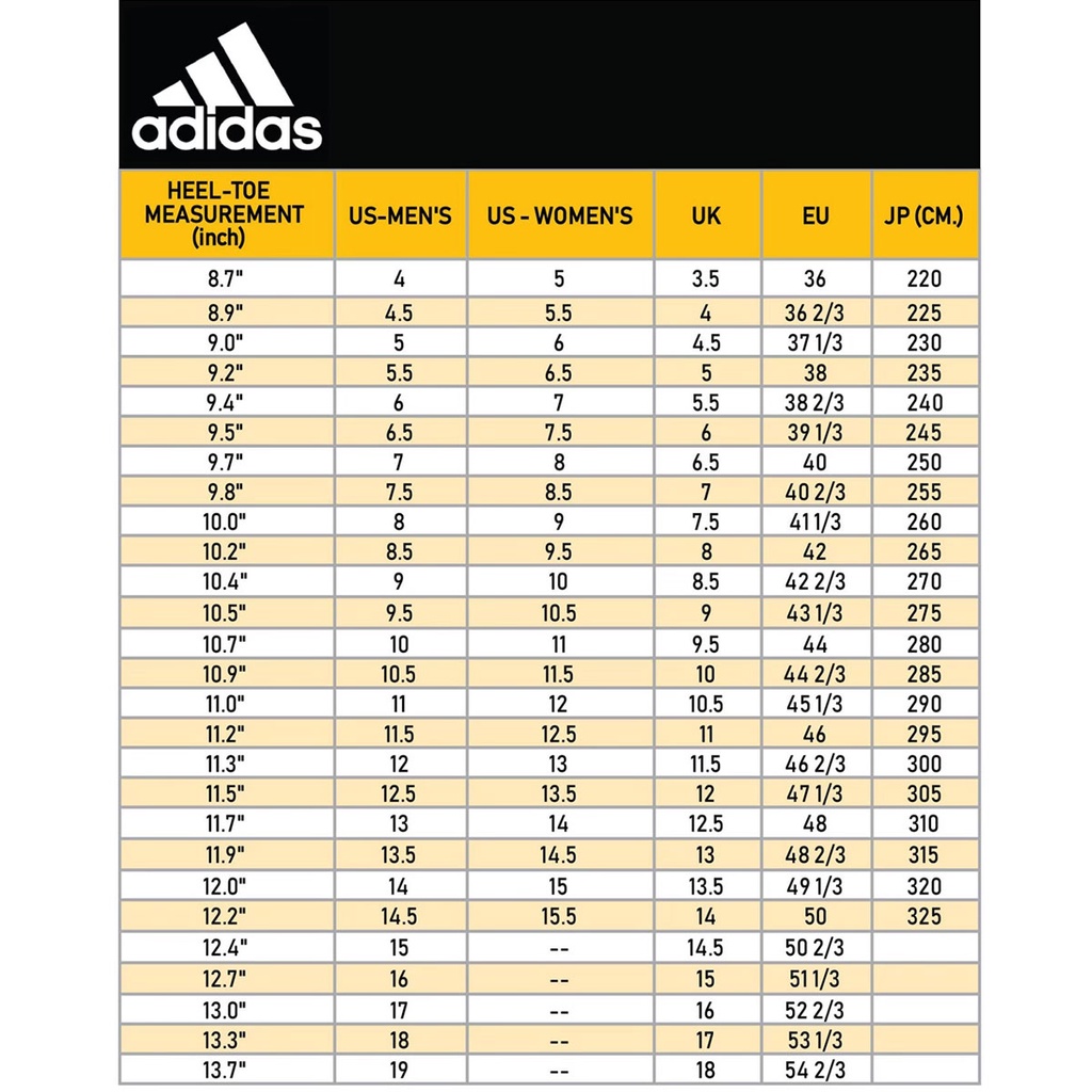 Adidas boost size chart hot sale