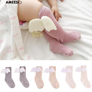 Ameesi เด็กทารก Ruffles เดินเตาะแตะขาสูงถุงเท้า Angel Wings