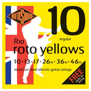 สายชุดกีตาร์ไฟฟ้าRotosound R10 Roto Yellow Nickel Electric Guitar Strings, 10-46