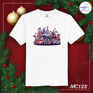 เสื้อยืดคริสต์มาส เสื้อคริสต์มาส Christmas &amp; Happy new year (MC128)เสื้อยืดสีขาว