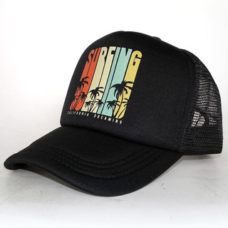 Black trucker hat หมวกทรงTrucker ลาย Surfing