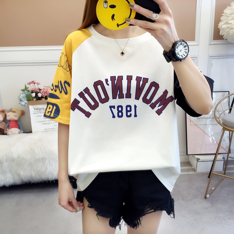 fbashop-เสื้อยืด-คละสีแนวใหม่-สกรีนอักษร-แขนสองสี-เหมาะมากสำหรับวัยมันส์