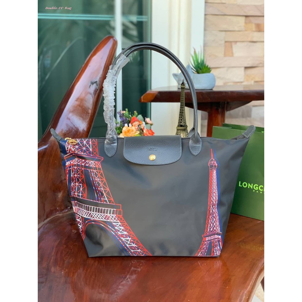 แท้ 💯%‼) 💕Longchamp Made In France Le Pliage Eiffel Tower Limited Edition  Tote Bag | Shopee Thailand