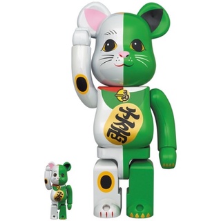 (ของแท้) Be@rbrick Lucky Cat Maneki Neko - White x Green 100% &amp; 400% (Bearbrick)