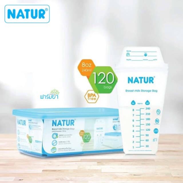 natur-เนเจอร์-ถุงเก็บน้ำนม-ขนาด-8ออนซ์-ไซร์พิเศษ-120ถุง-มาในกล่องพลาสติกเก็บสะดวก