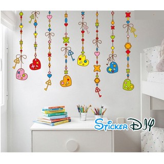 SALE Transparent wall sticker สติ๊กเกอร์ติดผนัง โมบายกุญแจหัวใจ (กว้าง100cm.xสูง70cm.)