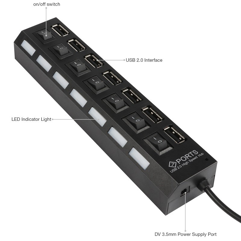 ภาพสินค้าพอร์ท USB 7 พอร์ท LED USB มีสวิชท์ On / Off สีดำและสีขาว จากร้าน kebidutechnology.th บน Shopee ภาพที่ 3