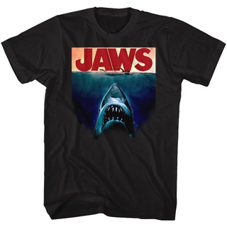 เสื้อยืดผ้าฝ้ายพิมพ์ลายขายดี เสื้อยืด พิมพ์ลายโปสเตอร์ Jaws Deep Blue Moie สีดํา สําหรับผู้ชาย 531138