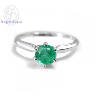 Finejewelthai-แหวนมรกต-แหวนเงิน-แหวนพลอยแท้-แหวนประจำเดือนเกิด-Emerald-Silver-Ring-Birthstone-R1184em