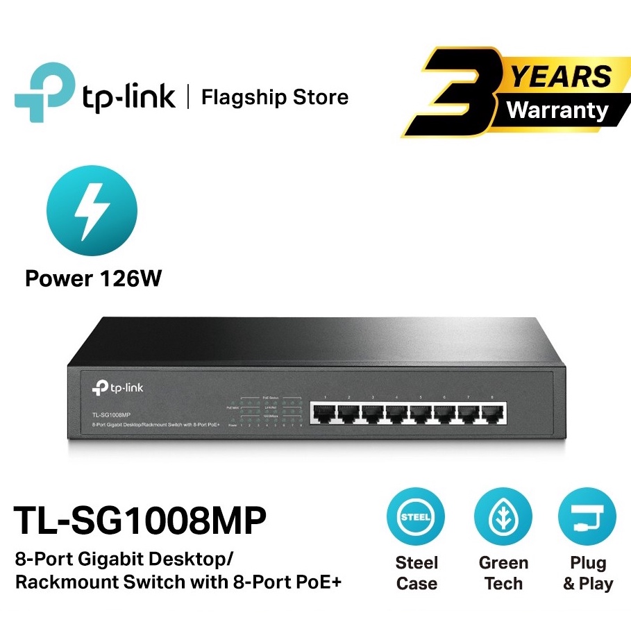 SWITCH HUB (สวิตซ์ฮับ) TP-LINK (TL-SG1008MP) 8 Port PoE Gigabit รับประกัน LT  | Shopee Thailand