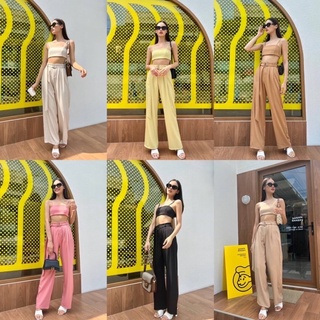 🥨ชุดเซ็ตมาด้วยกัน2ชิ้น เสื้อครอปสายเดี่ยวสม็อคหลัง และกางเกงสแล็คขายาวทรงสวยสุดๆ ใส่แล้วสูงเพรียว
