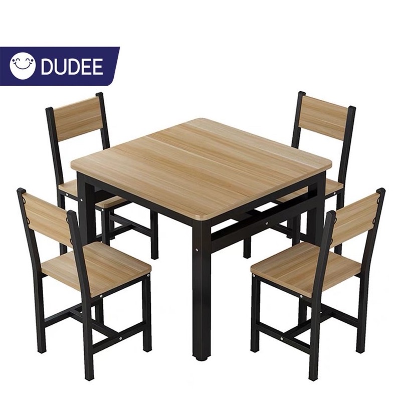 ชุดโต๊ะกินข้าว-พร้อมเก้าอี้-4-ที่นั่ง-โครงเหล็ก-120x60x75-cm-ท็อปไม้-mdf-เคลือบเมลามีน