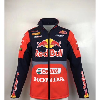 เสื้อแจ็กเก็ต แต่งซิป ลาย Honda CAstrol Redbull สําหรับผู้ชาย เหมาะกับการขี่รถจักรยาน