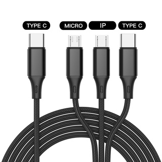 Ankndo 3 In 1 สาย USB Type C เป็น USB C Micro USB สายชาร์จโทรศัพท์ PD สายชาร์จ สายไนล่อน อุปกรณ์เสริมโทรศัพท์มือถือ