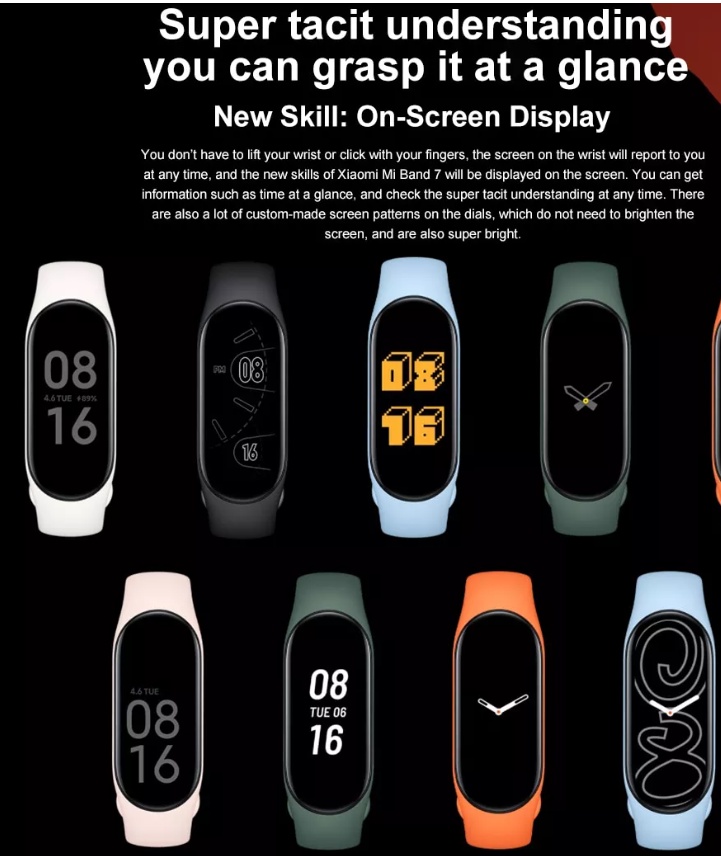 รูปภาพรายละเอียดของ Xiaomi Mi Band 7 GB SpO2 สมาร์ทวอทช์ Smart Watch band7 นาฬิกาอัจฉริยะ อ่านเวลาได้ตอนจอดับ จอแสดงผล AMOLED