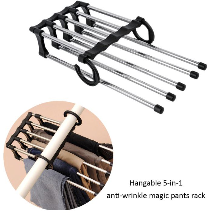 ภาพหน้าปกสินค้าที่แขวนกางเกง ราวแขวนกางเกง ไม่้แขวนกางเกง Telescopic pants rack ที่แขวนผ้าขนหนู ไม้แขวนอเนกประสงค์ แขวนได้5ชั้น walmrt