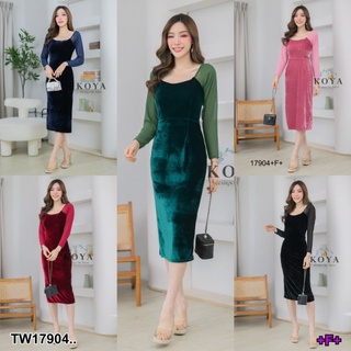 B17904 เดรสกำมะหยี่สีพื้นแขนยาว .. Solid color velvet dress with long sleeves..