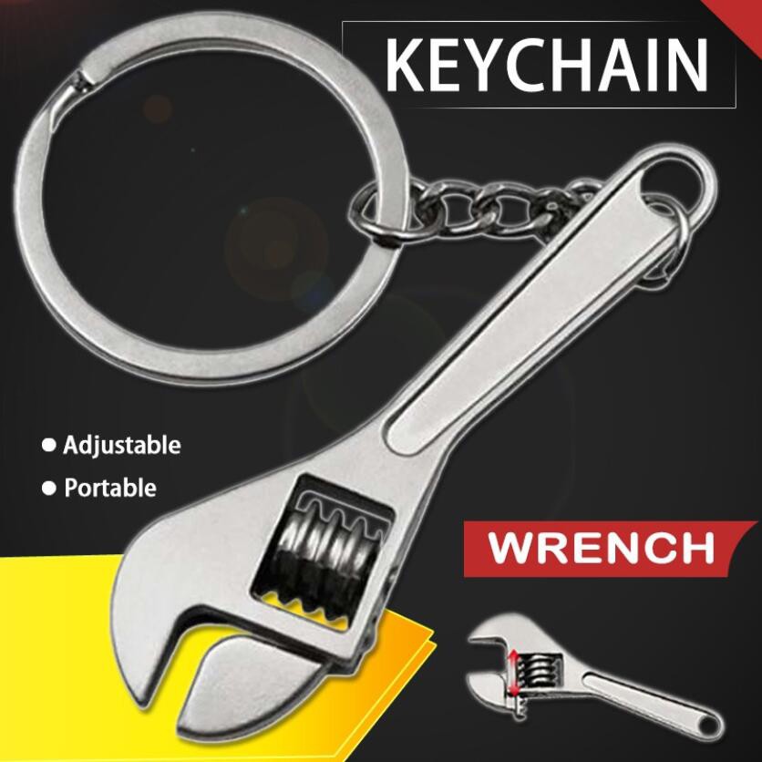 Mini Portable Outdoor Tool Silver Wrench Spanner Key Chain Ring Keyring ...